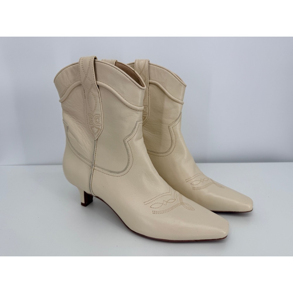 Sam Edelman Taryn Bootie Women 8M Cream Good Leather Kitten Heel Western